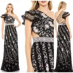 NWT Mac Duggal Dress 70160 // Embroidered One Shoulder Gown Multicolor // Size 8